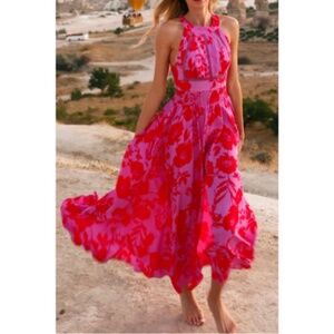 Abel the Label Vibrant Pink and Red Floral Maxi Dress